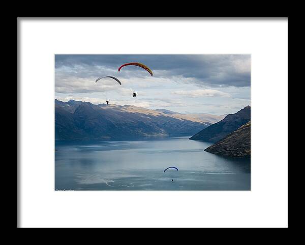 New Zealand Framed Print featuring the photograph Queenstown Paragliders by Chris Cousins