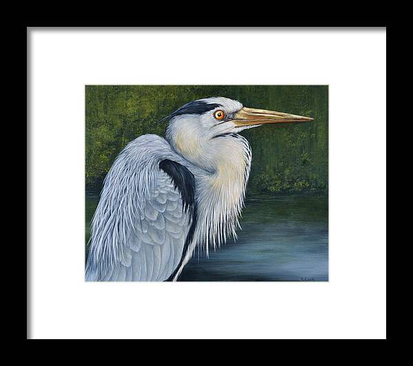 Heron Framed Print featuring the painting Quiet by Nancy Lauby