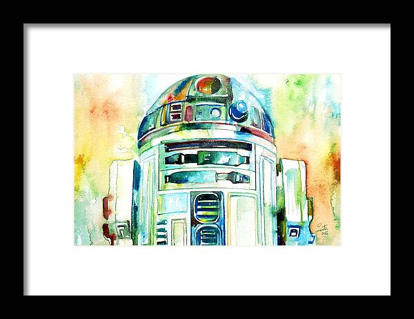 R2-d2 Framed Print featuring the painting R2-d2 Watercolor Portrait by Fabrizio Cassetta