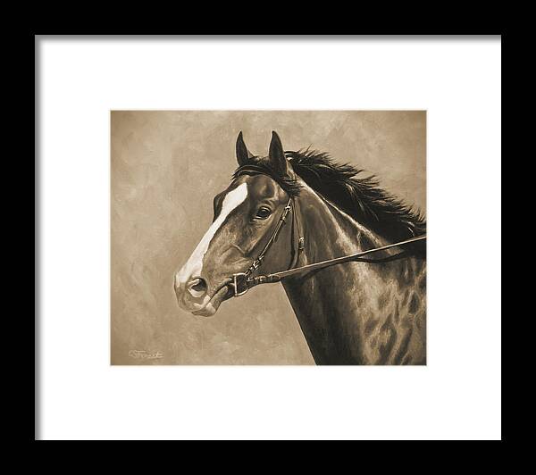 Horse Framed Print featuring the painting Racehorse Painting In Sepia by Crista Forest