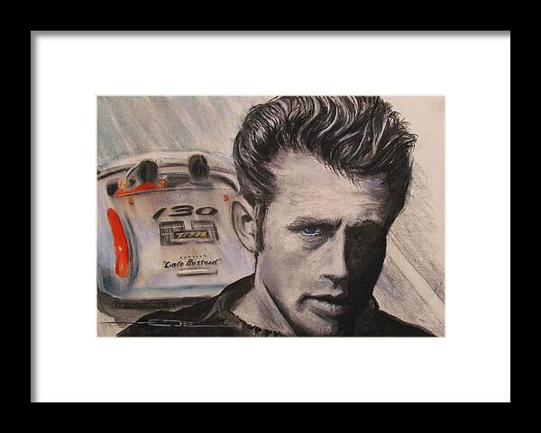James Dean Framed Print featuring the drawing Racers Road - Final Ride by Eric Dee