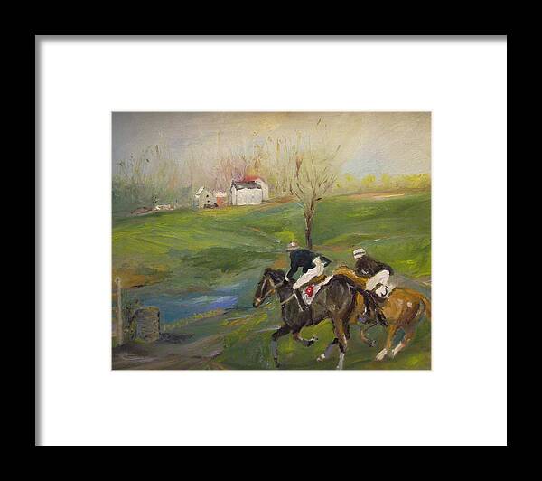 Racing Framed Print featuring the painting Racing for Home by Susan Esbensen