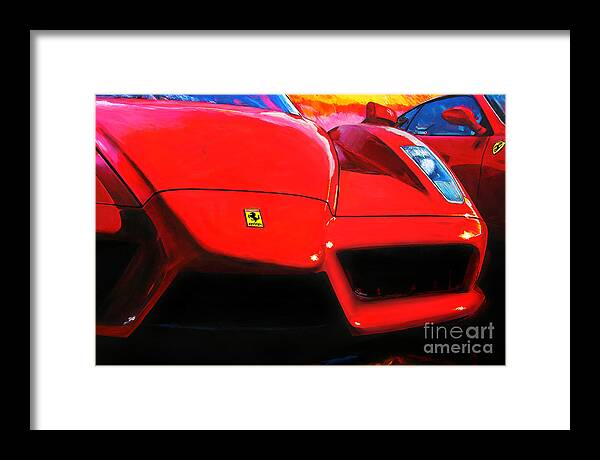 Ferrari Framed Print featuring the painting Racing The Sun by Alan Greene