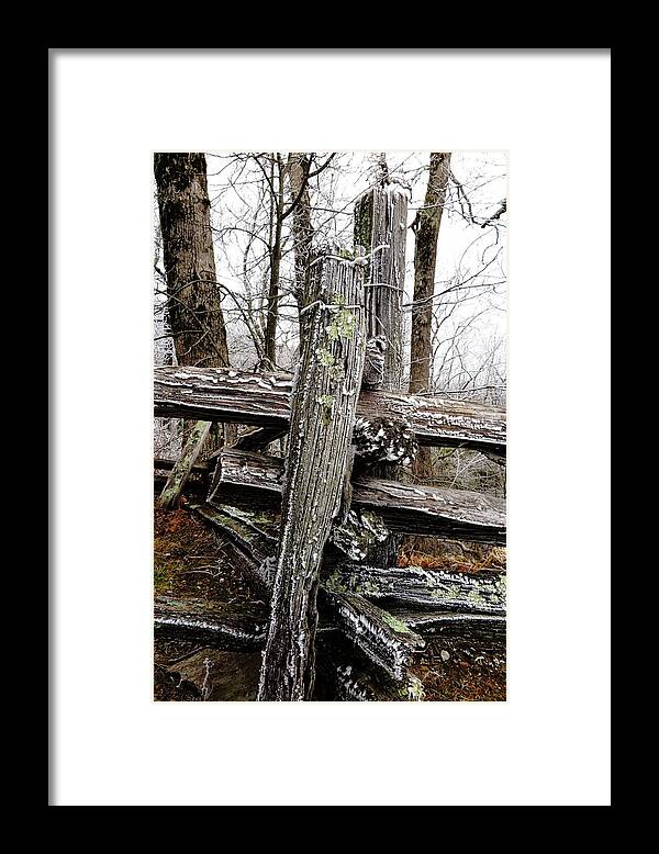 Landscape Framed Print featuring the photograph Rail Fence With Ice by Daniel Reed