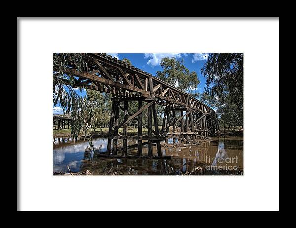 Heritage Framed Print featuring the photograph Rail Truss Bridge with Timber Beam Road Bridge in Background by Peter Kneen