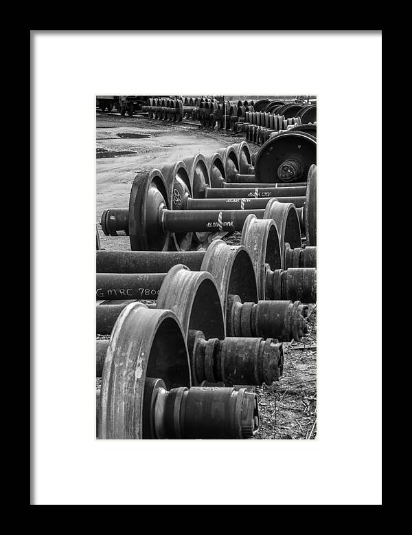 Archival Pigment Print Framed Print featuring the photograph Railroad Wheels by Thomas Lavoie