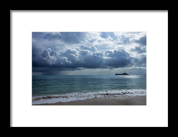 Rain Framed Print featuring the photograph Rain Clouds At Waimanalo by Leigh Anne Meeks