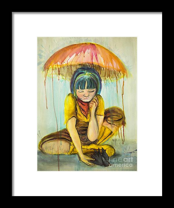 Child Framed Print featuring the painting Rain Day by Angelique Bowman