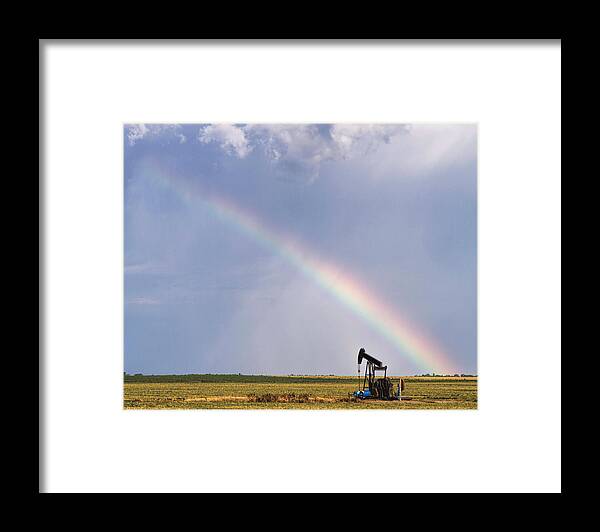 Kansas Framed Print featuring the photograph Rainbow and oil pump by Rob Graham
