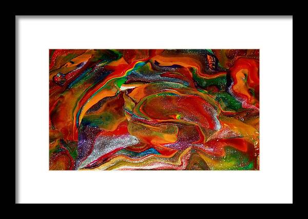 Abstract Framed Print featuring the mixed media Rainbow Blossom by Deborah Stanley