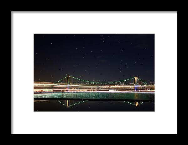Snow Framed Print featuring the photograph Rainbow Bridge Specially Illuminated by Photography By Zhangxun