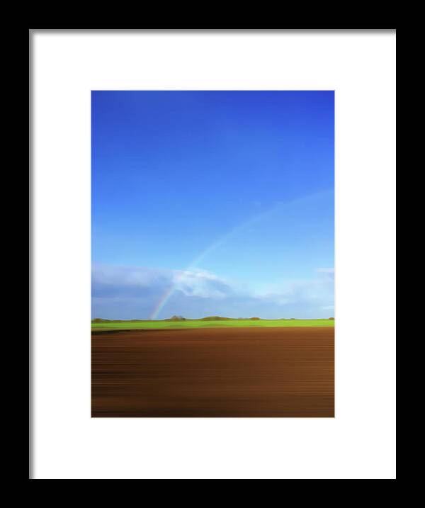 Beauty In Nature Framed Print featuring the photograph Rainbow In Field by Ikon Ikon Images