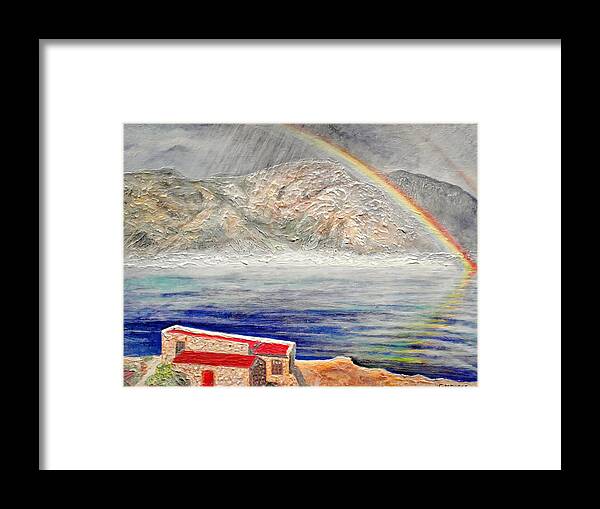 Rainbow Framed Print featuring the painting Rainbow Over Hermanus by Michael Durst