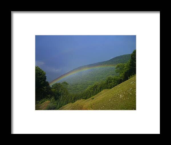 Landscape Framed Print featuring the photograph rainbow over Maggie valley by Flees Photos