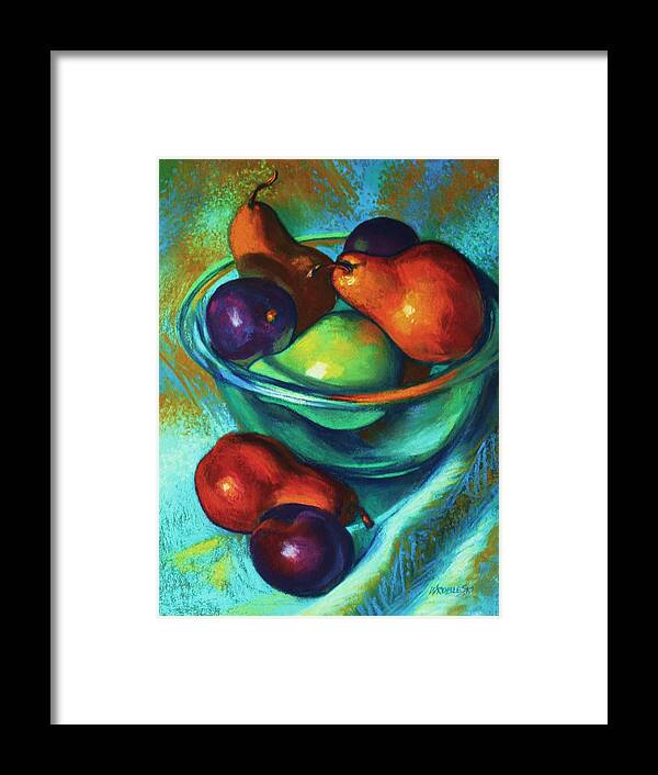 Pastel Framed Print featuring the painting Rainbow Pears by Peggy Wrobleski