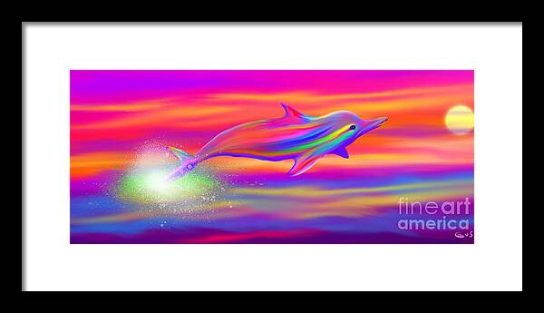 Dolphin Framed Print featuring the painting Rainbow Tide Dolphin by Nick Gustafson
