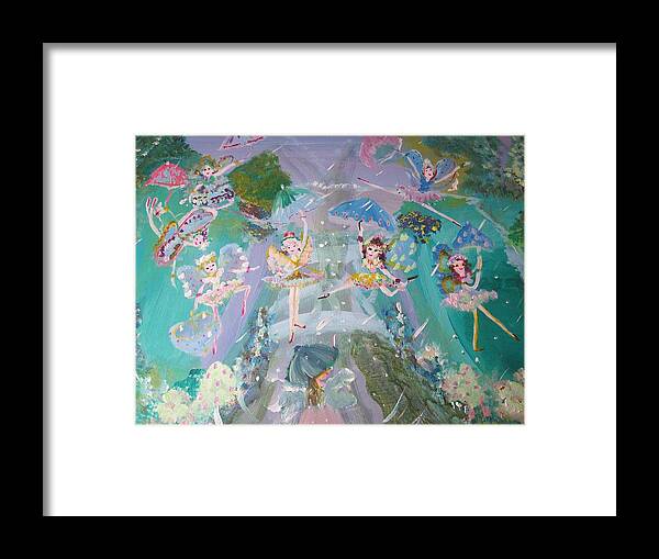 Fairies Framed Print featuring the painting Raindrop fairies by Judith Desrosiers