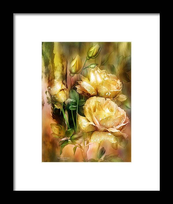 Roses Framed Print featuring the mixed media Raindrops On Yellow Roses by Carol Cavalaris