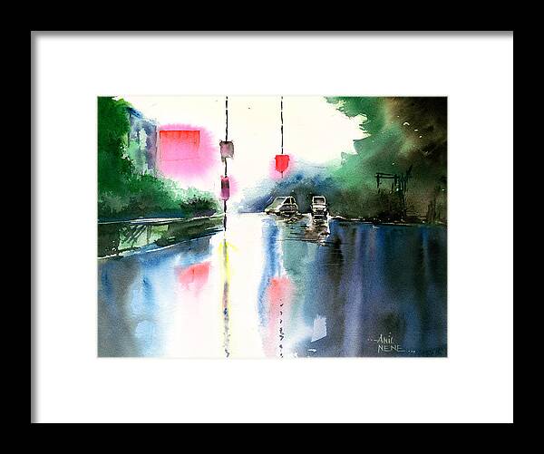 Nature Framed Print featuring the painting Rainy Day New by Anil Nene