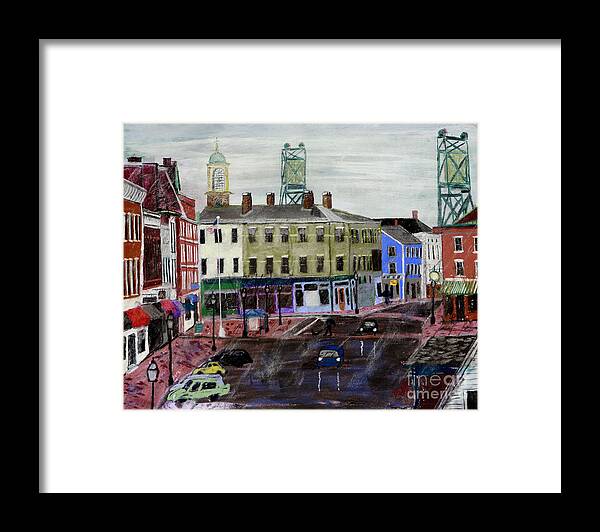 Market Square Framed Print featuring the pastel Rainy Day on Market Square by Francois Lamothe