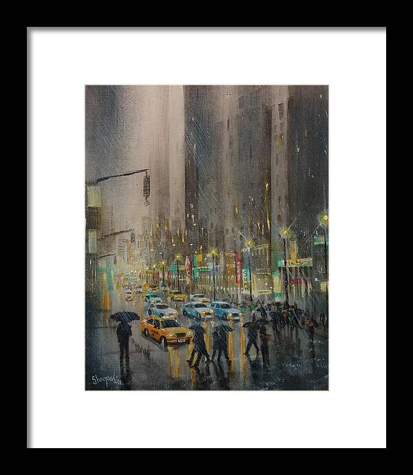 City Framed Print featuring the painting Rainy Days and Mondays by Tom Shropshire