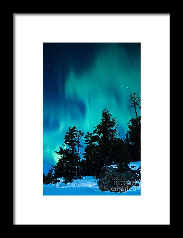 Northern Lights Framed Print featuring the photograph Rainy Lake Lights by Lori Dobbs
