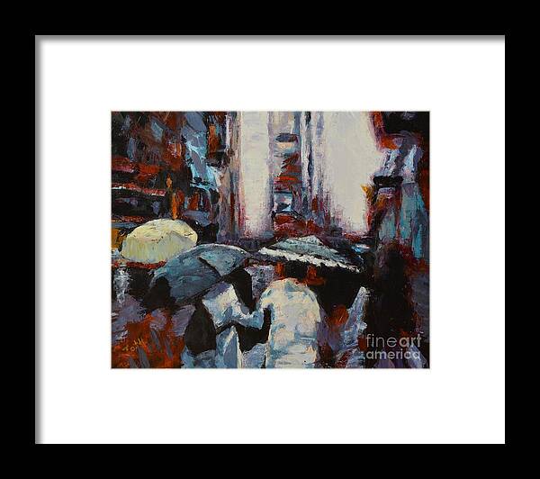 New York Framed Print featuring the painting Rainy New York by Laura Toth