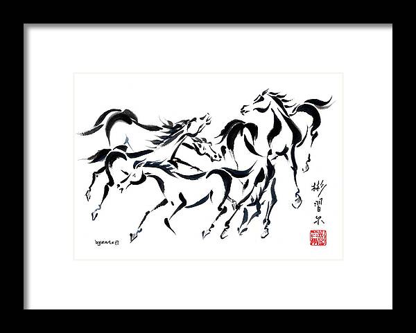 Chinese Brush Painting Framed Print featuring the painting Rambunctious by Bill Searle