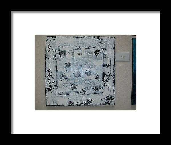 Abstract Inspiration Circles Space Infinity Rustic Black White Framed Print featuring the painting Random Thoughts by Sharyn Winters