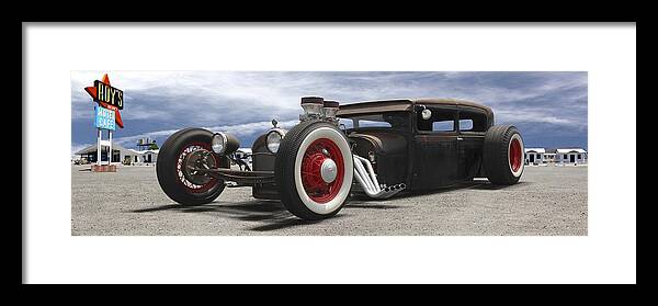 Transportation Framed Print featuring the photograph Rat Rod on Route 66 Panoramic by Mike McGlothlen