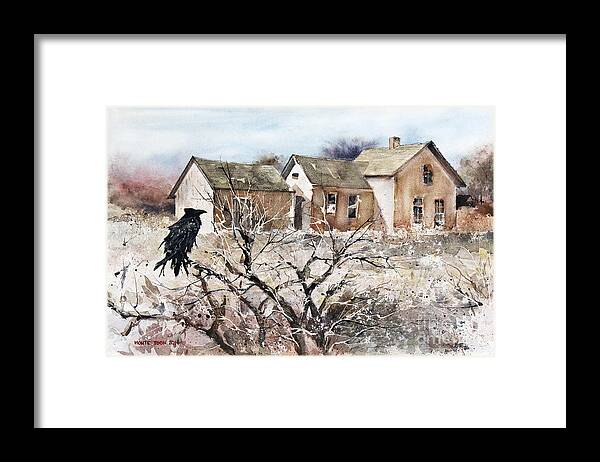 A Raven Pauses To Survey The Condition Of A Deserted House In The Country. Framed Print featuring the painting Raven Roost by Monte Toon