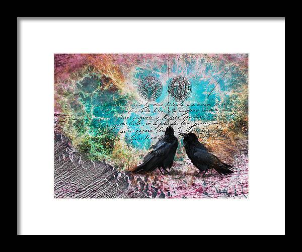 Crow Framed Print featuring the digital art Crow Whispers in the Nowhere by Lisa Redfern
