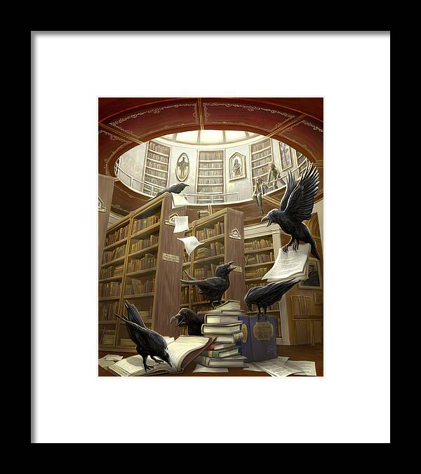Ravens Framed Print featuring the digital art Ravens in the Library by Rob Carlos