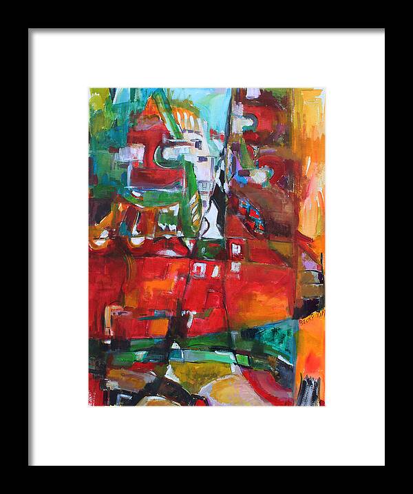 Abstract Framed Print featuring the painting Reaching Out by Becky Kim