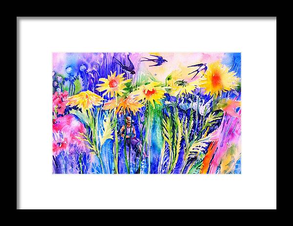 Summer Framed Print featuring the painting Reading in a Summer Garden by Trudi Doyle