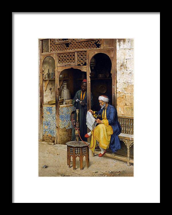 Orientalism Framed Print featuring the photograph Reading the Newspaper by Munir Alawi