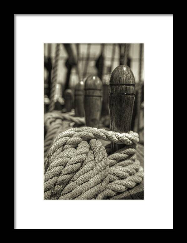 Rope Framed Print featuring the photograph Ready For Work Black and White Sepia by Scott Campbell