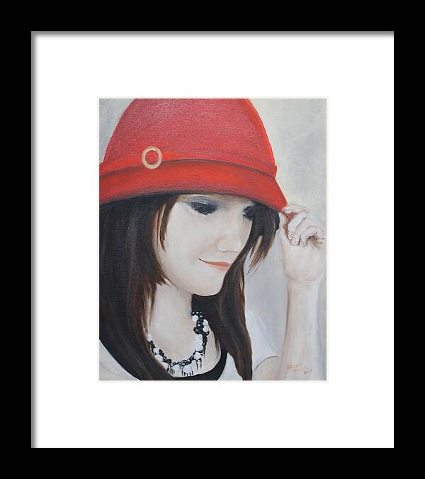 Portrait Of My Daughter Framed Print featuring the painting Rebecca's Red Hat by Patricia Olson
