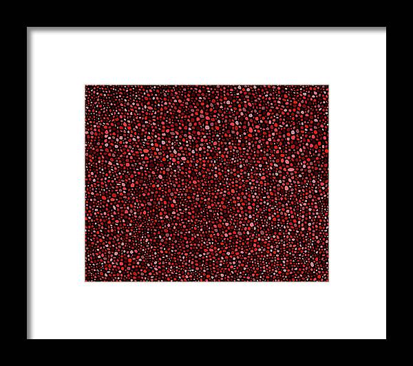 Red Framed Print featuring the digital art Red and Black Circles by Janice Dunbar