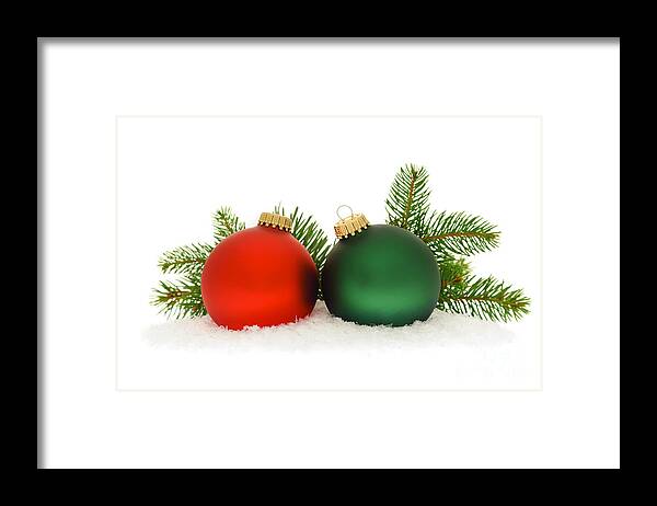 Christmas Framed Print featuring the photograph Red and green Christmas baubles by Elena Elisseeva