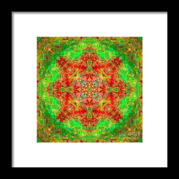 Rainbow Framed Print featuring the photograph Red And Green Sun Mandala by Susan Bloom