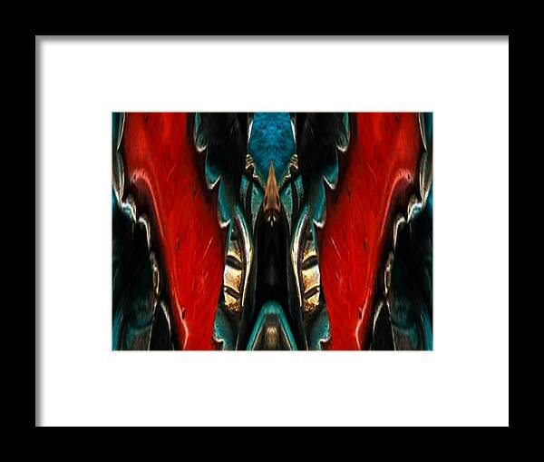 Red Framed Print featuring the digital art Red and Silver Abstract by Mary Russell