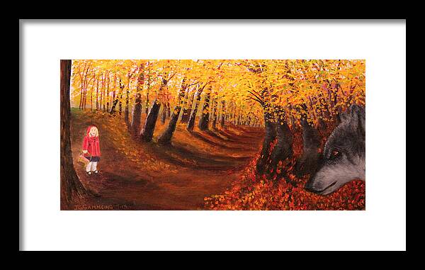 Autumn Framed Print featuring the painting Red and Wolf by Janet Greer Sammons