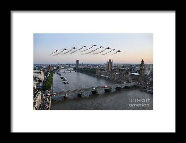 The Red Arrows Framed Print featuring the digital art Red Arrows at Westminster by Airpower Art