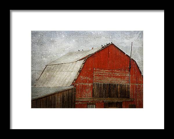 Barn Framed Print featuring the photograph Red Barn And First Snow by Theresa Tahara
