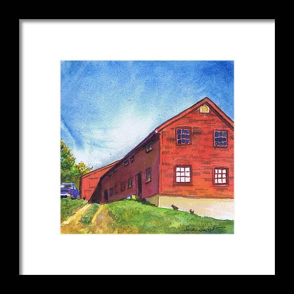Red Framed Print featuring the painting Red Barn Apple Farm New Hampshire by Susan Herbst