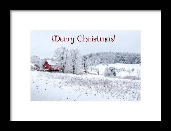 Card. Cards Framed Print featuring the photograph Red Barn Christmas Card by Donna Doherty