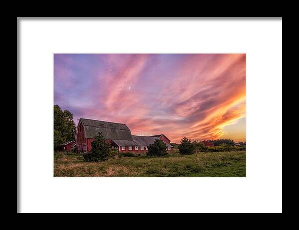Red Barn Sunset Framed Print featuring the photograph Red Barn Sunset by Mark Papke