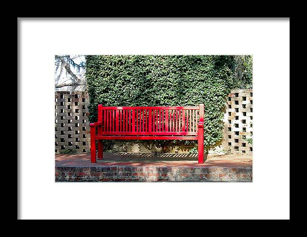 Furniture Framed Print featuring the photograph Red Bench by Jessica Brown