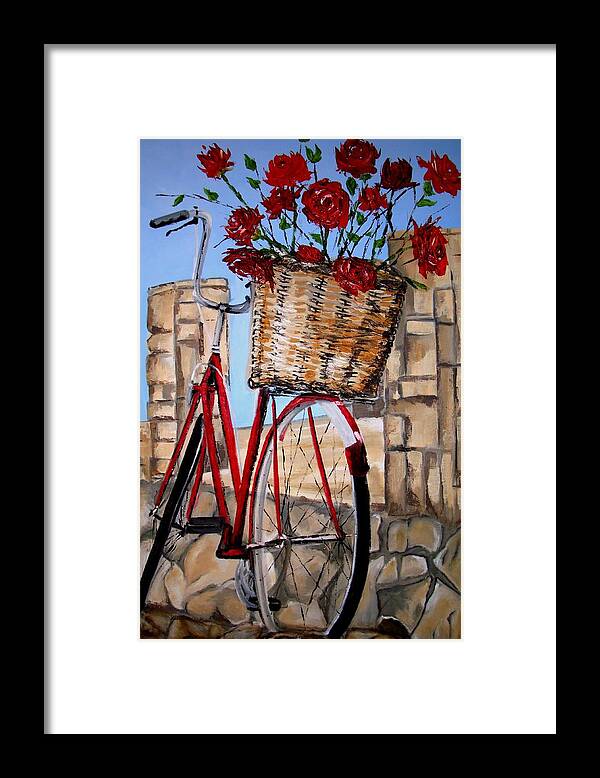 Red Framed Print featuring the painting Red Bicycle by Sunel De Lange
